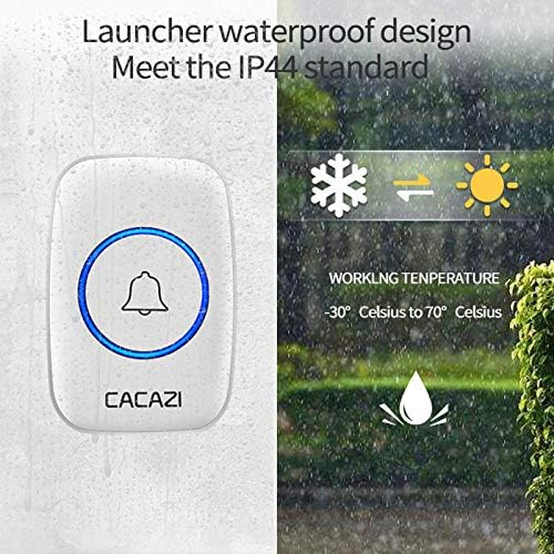 Wireless Doorbell Kit, Plug-In Receiver, Waterproof Push Button with 1000 Feet Operating Range, 5 Volume Levels, 60 Chimes, LED Flash & CD Sound for Home/Office/Classroom Use (1X1 White)