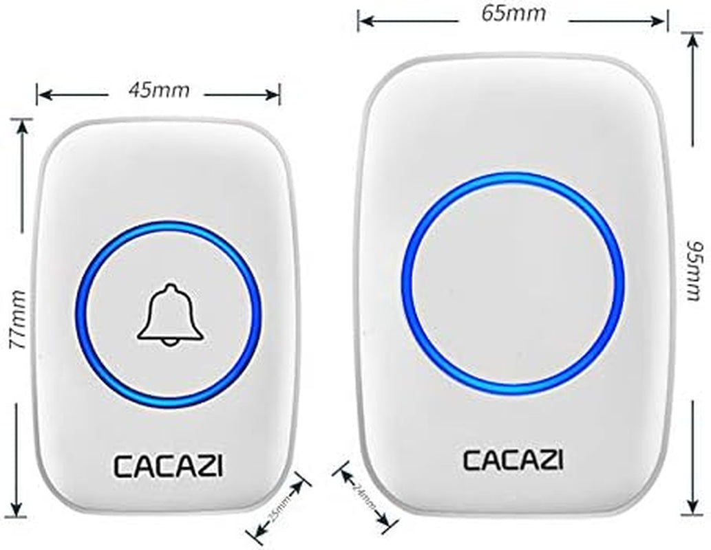 Wireless Doorbell Kit, Plug-In Receiver, Waterproof Push Button with 1000 Feet Operating Range, 5 Volume Levels, 60 Chimes, LED Flash & CD Sound for Home/Office/Classroom Use (1X1 White)